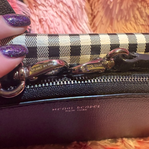 Henri Bendel Crossbody Wallet on a String Clutch Gingham Pebble Leather Rare - Picture 12 of 14